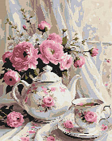 Алмазна мозаїка/вишивка Ароматний чай і квіти 40*50 см Орігамі OD 3506