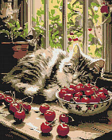 Алмазна мозаїка/вишивка Кошеня на вікні 40*50 см Орігамі OD 3510