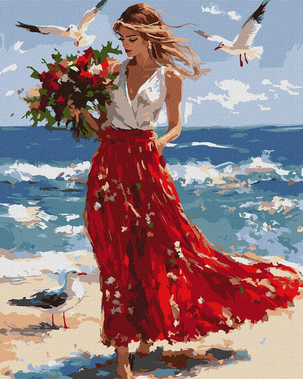 Картина за номерами Люди. Дівчина з квітами на узбережжі 40*50 см Ідейка KHO 8499, фото 1