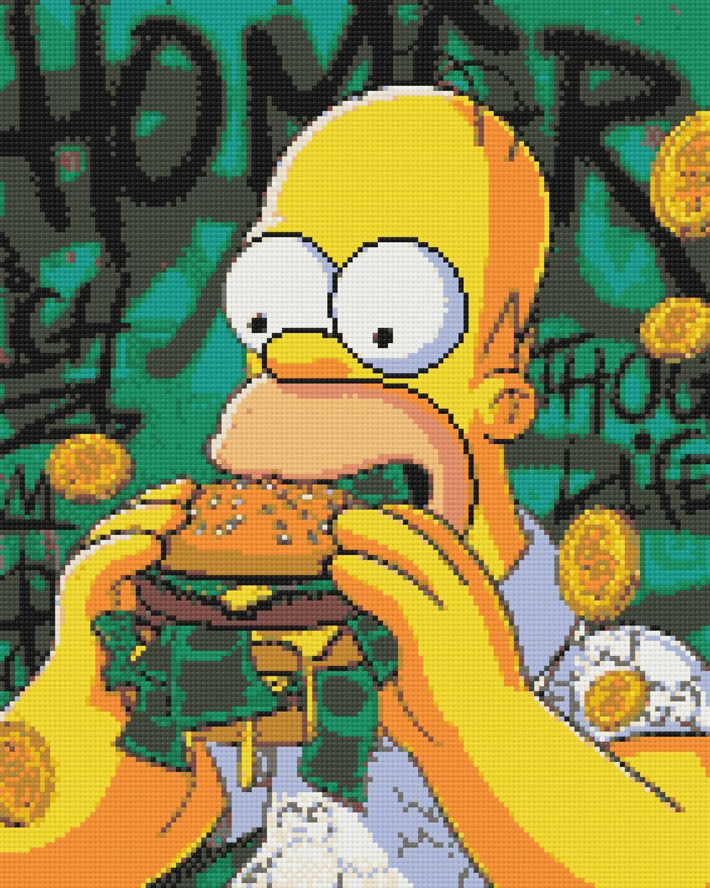 Алмазна мозаїка/вишивка Герої кіно. Гомер з бургером 40*50 см Орігамі OD 3526, фото 1