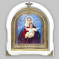 Ікона "Аз єсмь з вами і ніхто же на ви" Пресвятої Богородиці, лик 15х18 см, у білому дерев'яному кіоті, арка