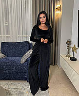 Костюм велюровий жіночий укорочений лонг і штани вільного крою з високою посадкою 42-44 46-48