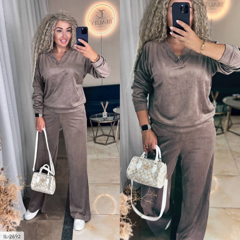 Велюровий кос тюм жіночий спортивний прогулянковий якісний світшот і широкі штани розкльошені палаццо