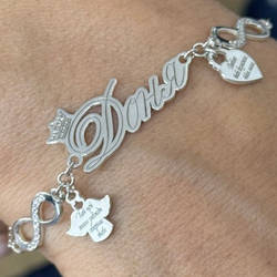 Срібний браслет з гравіровкою Доня, сердечком, знаком нескінченності з фіанітами ПЛ-313