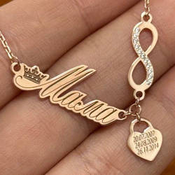 Срібний браслет позолочений з гравіровкою Мама, сердечком і знаком нескінченності з фіанітами (варіант 4) ПЛ-313