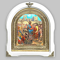 Ікона Вхід Господа до Єрусалиму, лик 15х18 см, у білому дерев'яному кіоті, арка