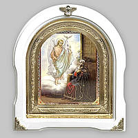 Ікона Благовіщення Пресвятої Богородиці, лик 15х18 см, у білому дерев'яному кіоті, арка