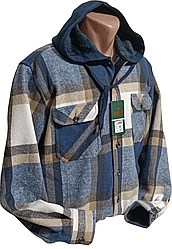 Сорочка-куртка з капюшоном Hetai vd-2008 на хутрі картата, тепла чоловіча сорочка на зиму класична XXL