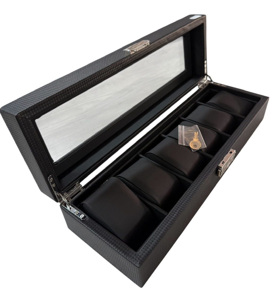 🖤Cкринька для годинників на 6 відділів зі шкірозамінника на замочку F82, Чорна, фото 1