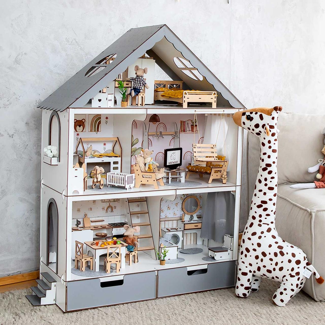 "Фантазія ЕКО" з органайзером ляльковий будиночок NestWood для Барбі + вітальня, фото 1