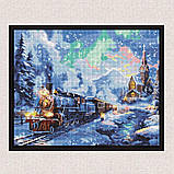 Алмазна мозаїка/вишивка Зима. Новорічний потяг 40*50 см Ідейка AMO 8102, фото 4