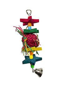 Іграшка для птахів з різнокольоровими кубиками і дзвіночком 22 см Панама Пет PP-51007