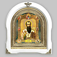 Ікона Василь Великий Святитель, лик 15х18 см, у білому дерев'яному кіоті, арка