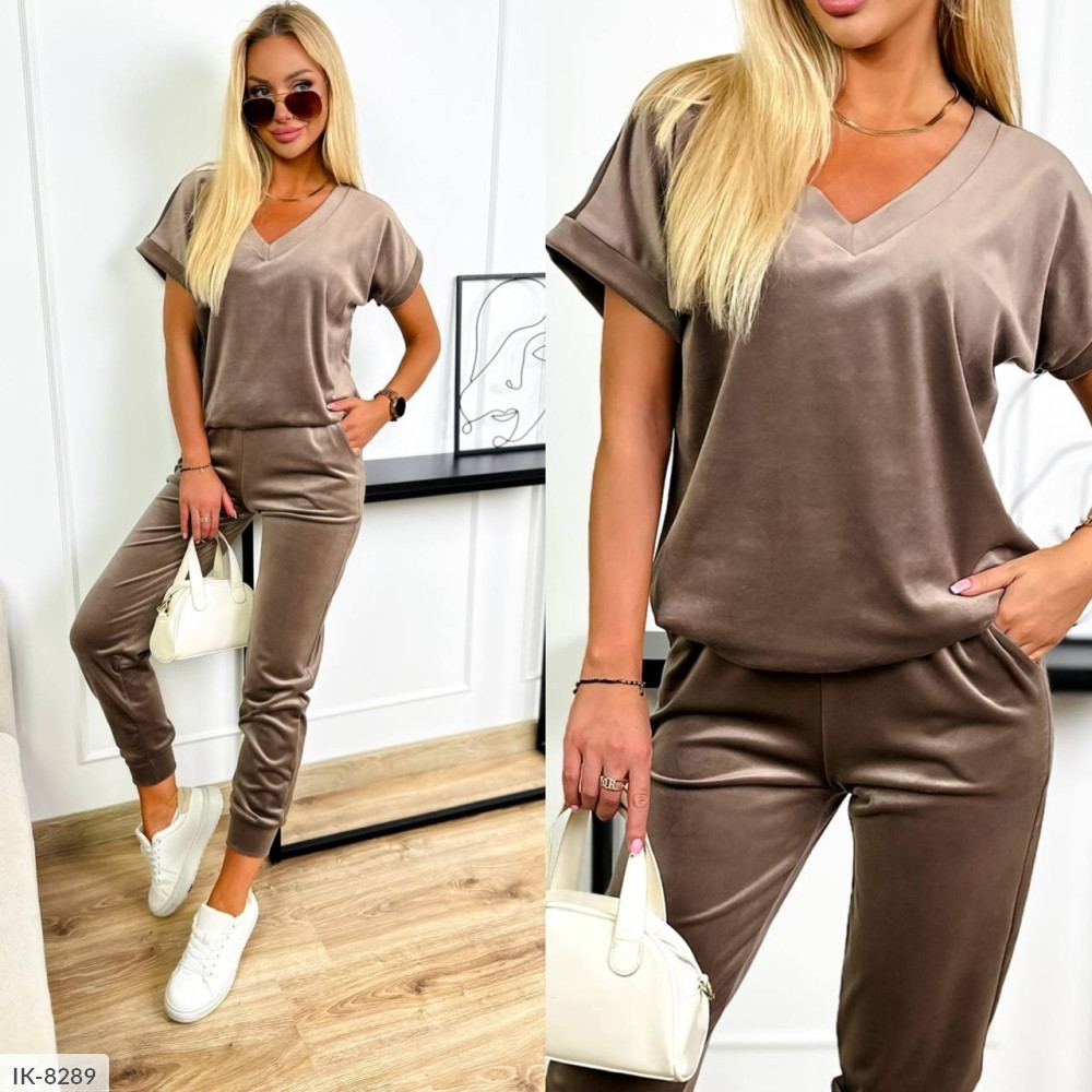 Костюм спортивний жіночий базовий повсякденний прогулянковий однотонний з велюру світшот і штани розміри 42-48