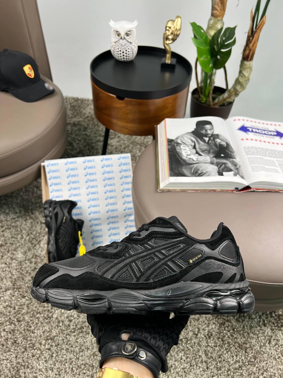 Чоловічі кросівки ASICS Gel-NYC GTX All Black, чоловічі кеди Асикс шкіра замша текстиль чорні. Чоловіче взуття