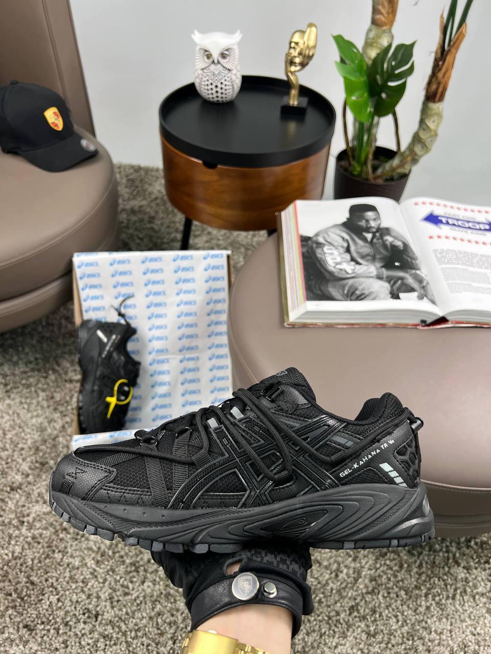 Чоловічі шкіряні текстиль кросівки ASICS Gel-Kahana TR V2 GTX All Black, кеди Асикс чорні. Чоловіче взуття