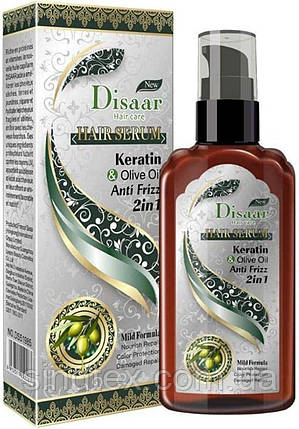 Олія-сироватка для волосся Disaar Keratin Hair Care & Olive Oil Anti Frizz 2в1, 120 мл, фото 1