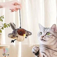 Інтерактивна літаюча іграшка пташка GiGwi "Горобець" для котів, коричнева, фото 2