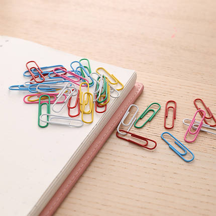 Скріпки Deli E39716 мікс 33мм, круглі, кольорові, 100шт/упаковка, Набір скріпок, Скріпки кольорові, фото 2