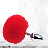 Анальна пробка із заячим хвостиком, Металева пробка з Червоним хутром, Анальний стимулятор, Інтимні іграшки, фото 2