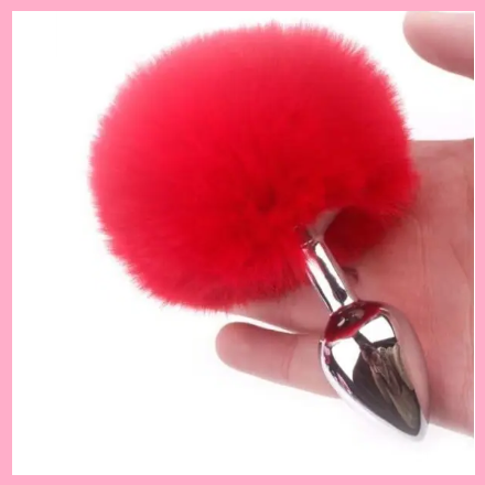 Анальна пробка із заячим хвостиком, Металева пробка з Червоним хутром, Анальний стимулятор, Інтимні іграшки, фото 1