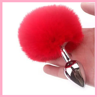 Анальна пробка із заячим хвостиком, Металева пробка з Червоним хутром, Анальний стимулятор, Інтимні іграшки