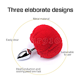 Анальна пробка із заячим хвостиком, Металева пробка з Червоним хутром, Анальний стимулятор, Інтимні іграшки, фото 6