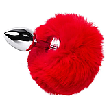 Анальна пробка із заячим хвостиком, Металева пробка з Червоним хутром, Анальний стимулятор, Інтимні іграшки, фото 8