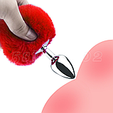 Анальна пробка із заячим хвостиком, Металева пробка з Червоним хутром, Анальний стимулятор, Інтимні іграшки, фото 4