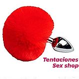 Анальна пробка із заячим хвостиком, Металева пробка з Червоним хутром, Анальний стимулятор, Інтимні іграшки, фото 5