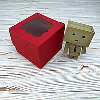 *10 шт* / Коробка для 1-го Кекса / 100х100х90 мм / Червона / вікно-звичайн