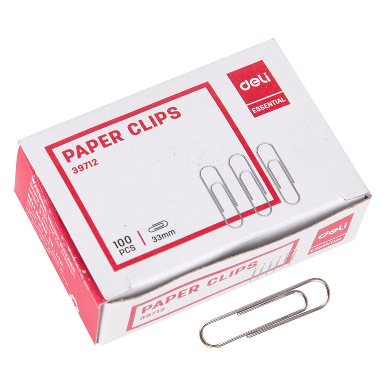 Скріпки Deli 39712 33мм круглі, нікель 100штук, картон упаковка