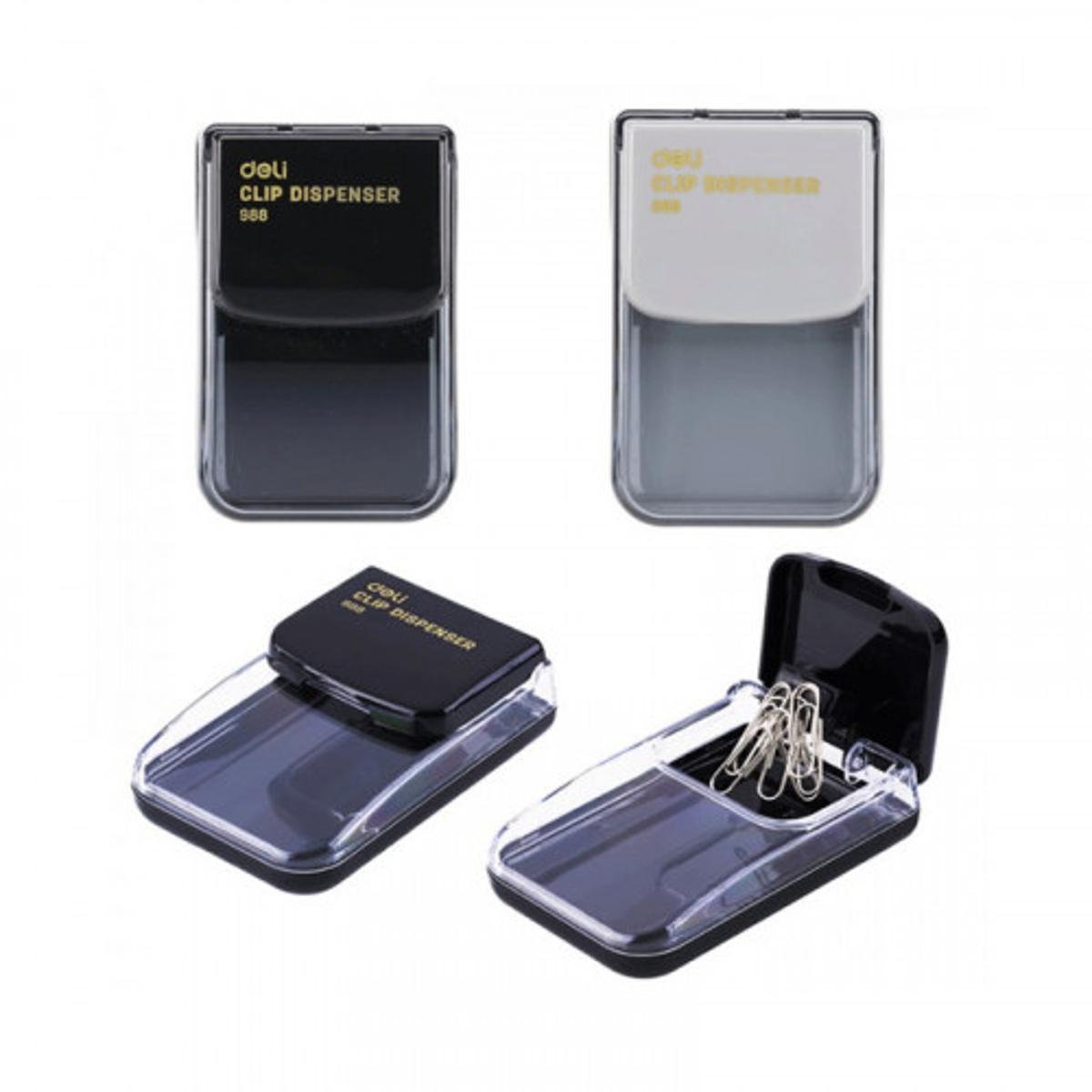 Скріпкотримач Deli 988 чорний, пластиковий корпус із магнітом