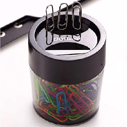 Скріпкотримач Deli 9881 пластик корпус склянка з магнітом, фото 1