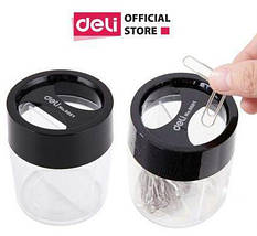 Скріпкотримач Deli 9881 пластик корпус склянка з магнітом, фото 5