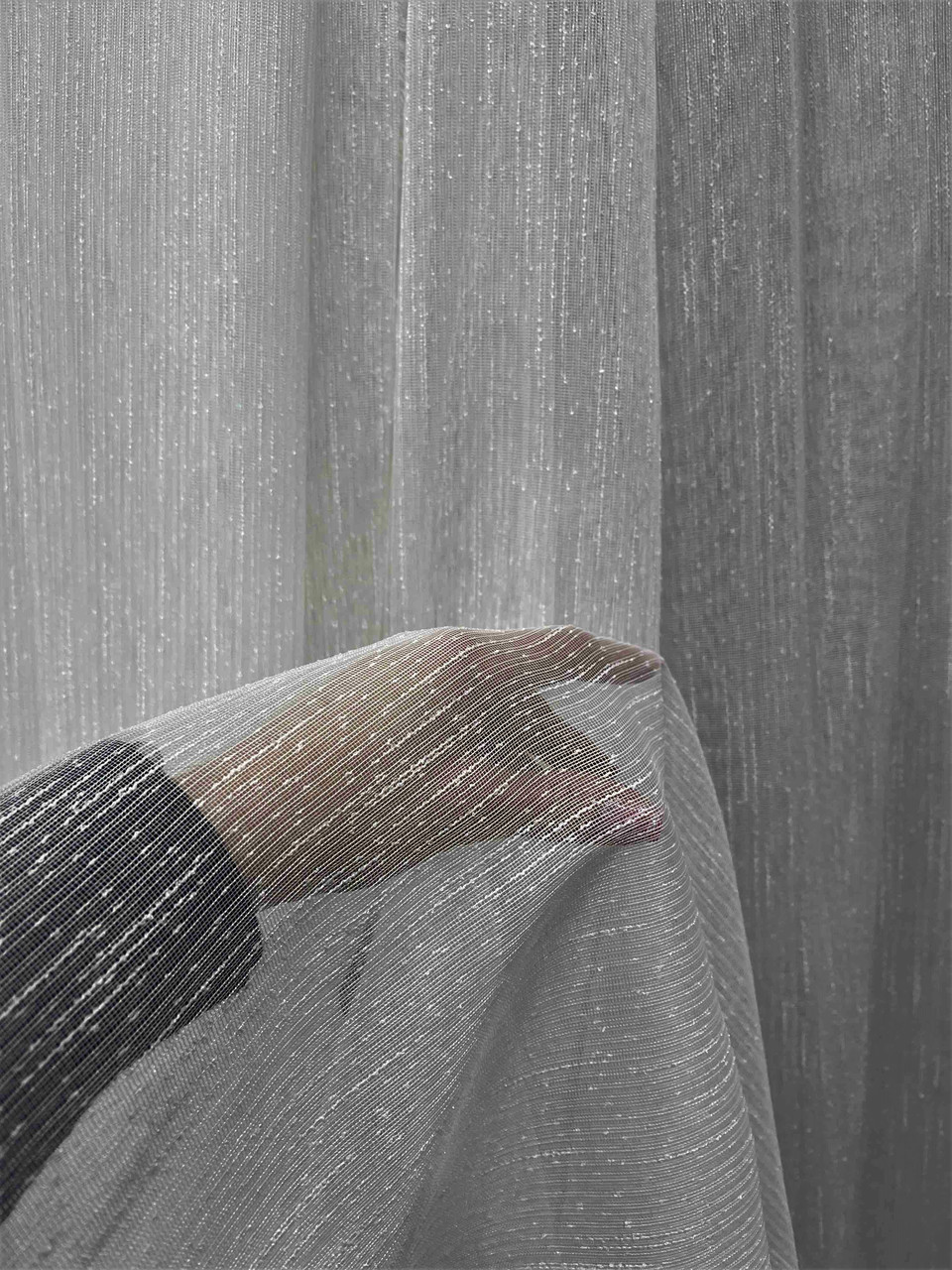 Турецький однотонний тюль льон "Дощик" , молочний з обважнювачем