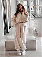 Об'ємний спортивний костюм жіночий кофта на блискавці з капюшоном і штани 42-44 46-48