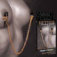 Золотисті затискачі для сосків на ланцюжку Fetish Fantasy Gold Nipple Clamps