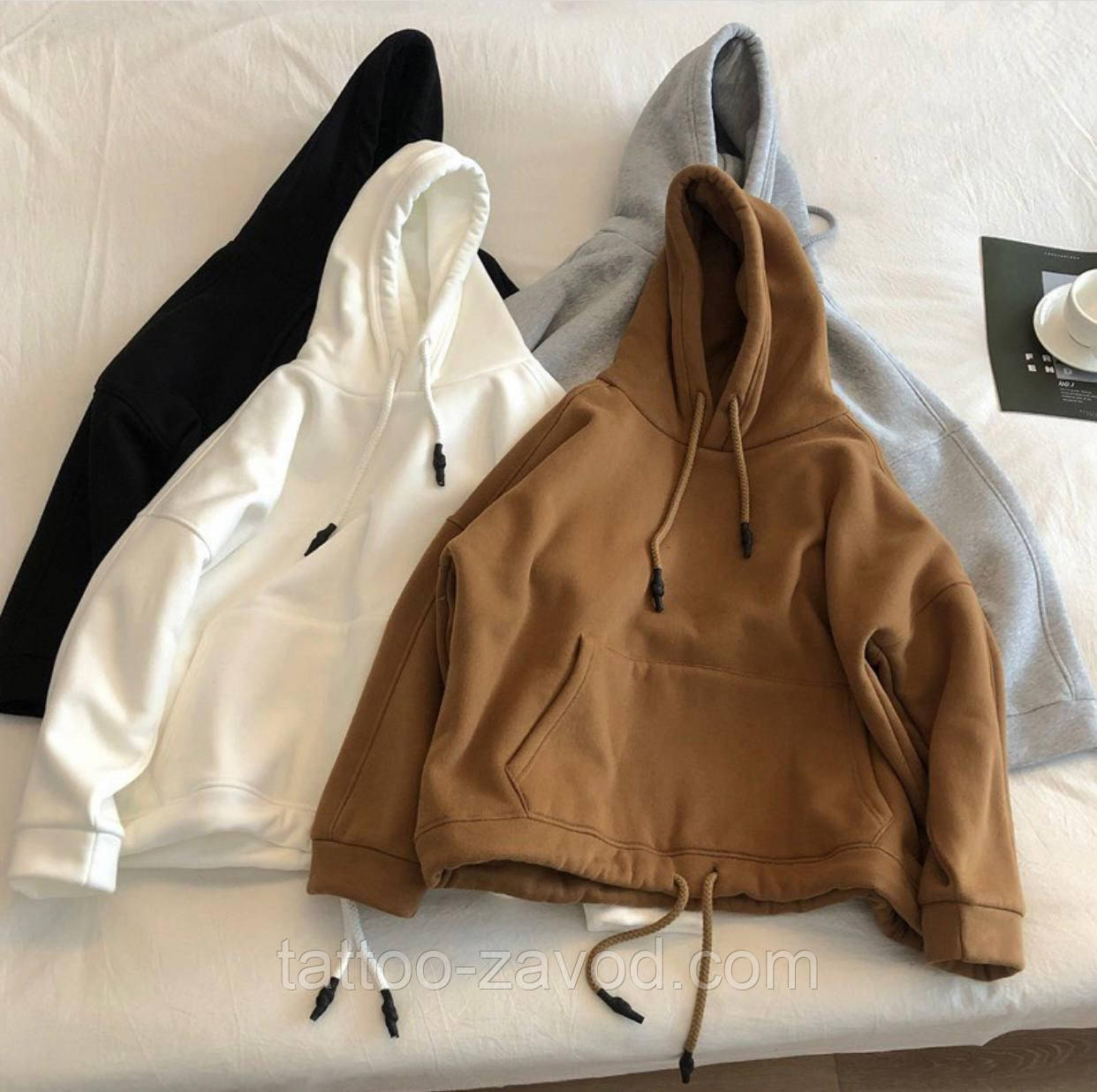 Базове худі жіноче з капюшоном, кишеня-кенгуру, тринитка на флісі 42-46, фото 1