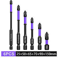 Набор ударних D1 магнітних біт PH2 6 шт 25/50/65/70/90/150 мм.