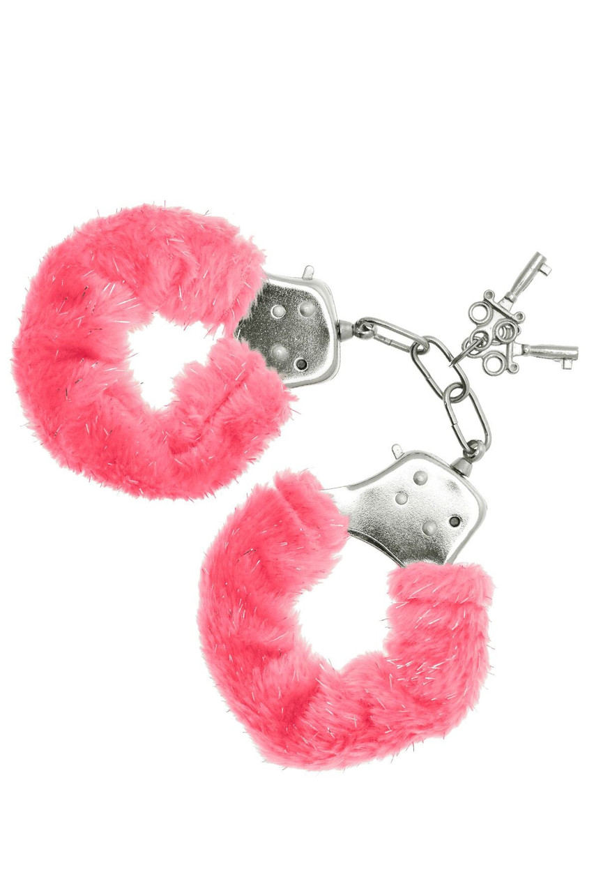 Наручники S Pleasures Furry Cuffs Pink з пухнастим оздобленням, 2 ключі в комплекті, фото 1
