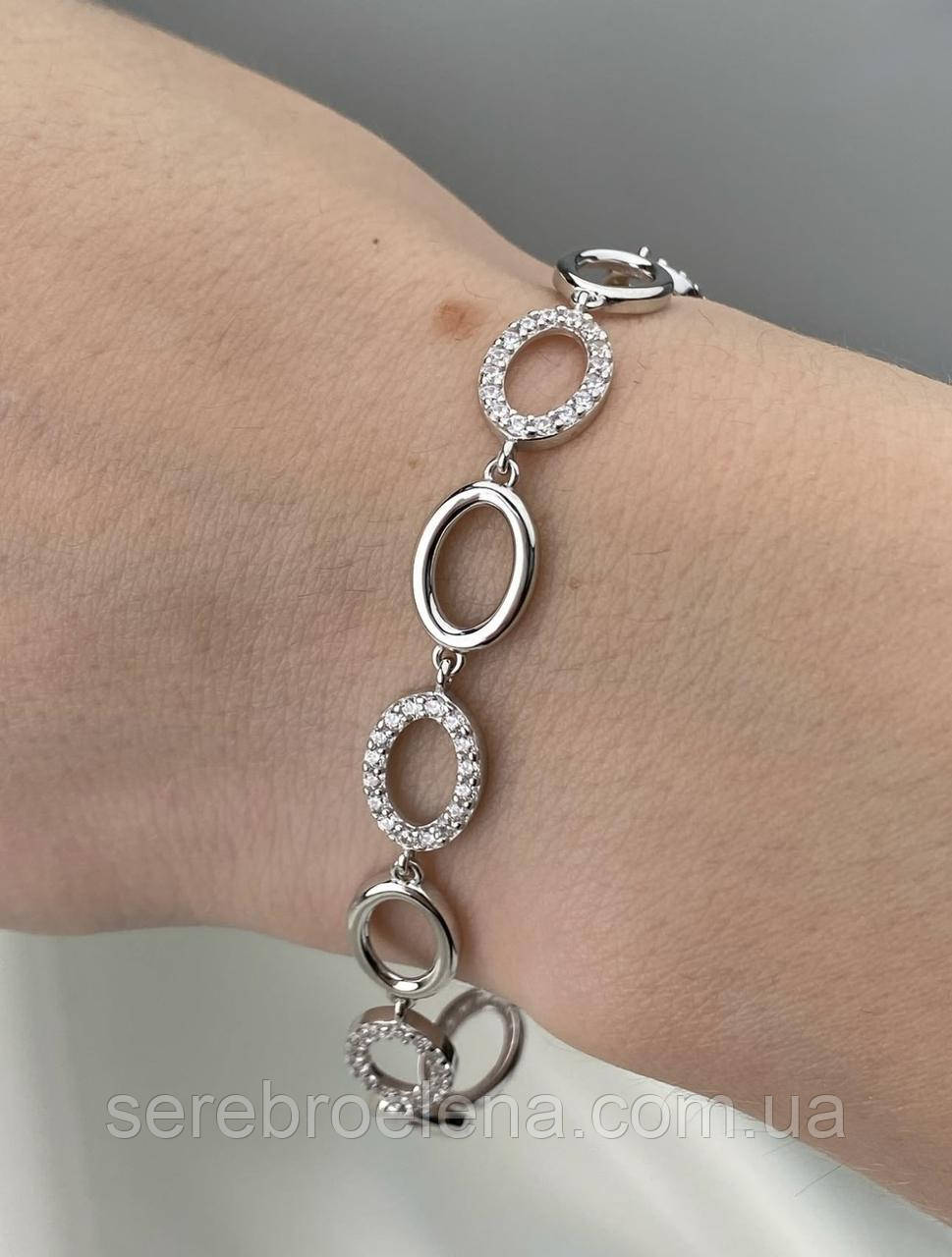 Срібний жіночій браслет з покриттям родій, фото 1