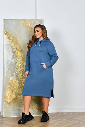 Сукня на флісі "Левел" блакитна великого розміру батал Розміри: 52.54.56.58, фото 3