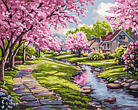 Картина за номерами Сакура біля дому 40х50см Живопис розпис за цифрами номерами Brushme BS54231