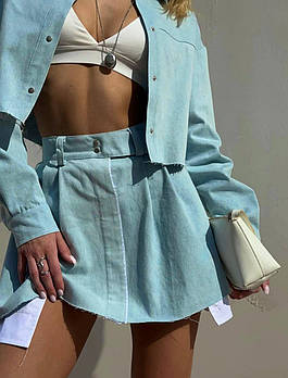 Костюм жіночий трендовий з джинсу спідниця і піджак (Норма)