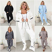 Жіночий осінній спортивний костюм батал на блискавці: 50-52, 54-56, 58-60 чорний, молочний, сірий, мокко, блакитний