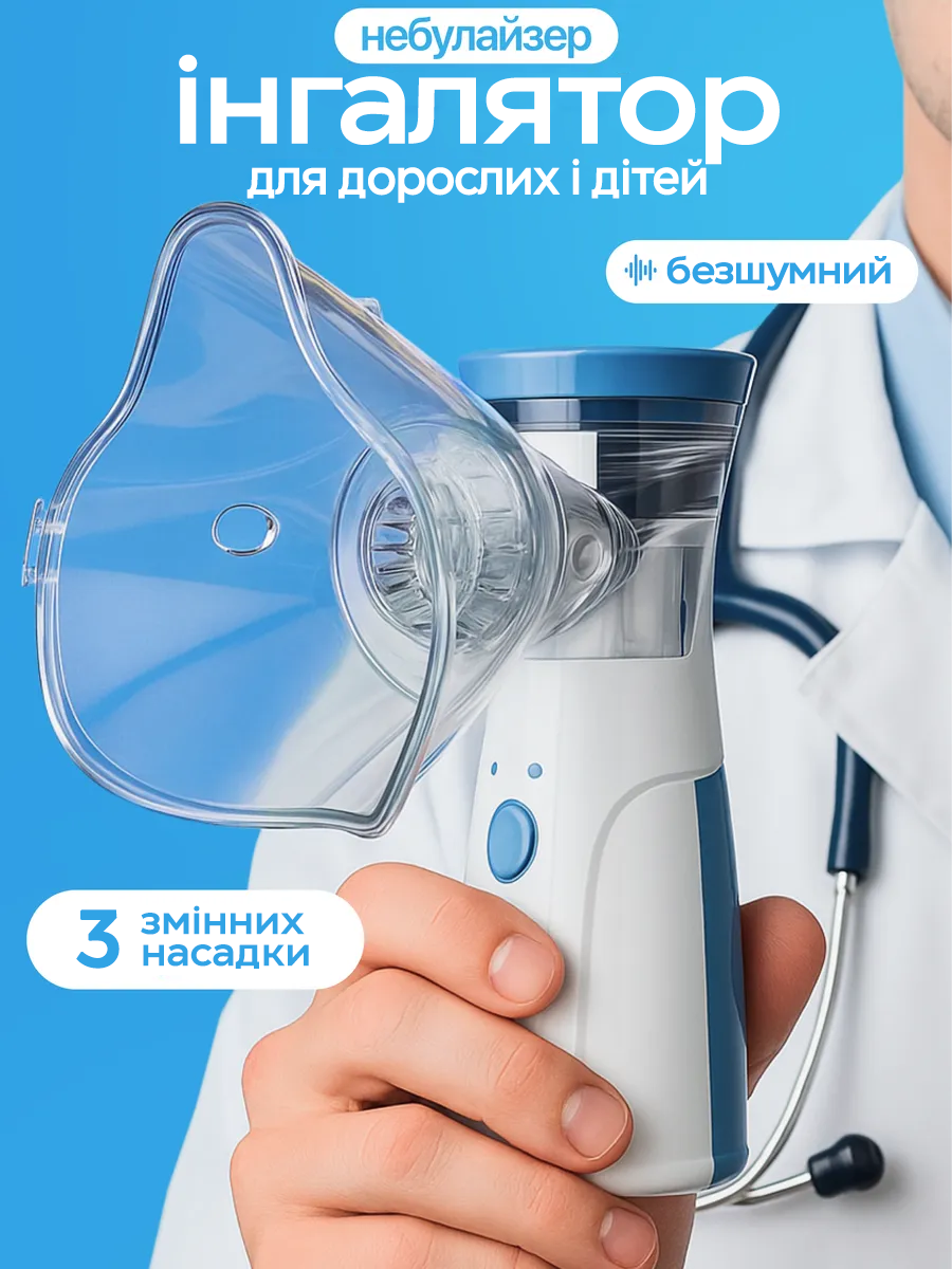 Портативний інгалятор міш небулайзер MESH Nebulizer "JSL-W302" бездротовий/ ультразвуковий (біло-синій/5V), фото 1