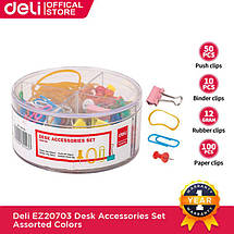 Набiр Deli EZ20703 мiкс (скрiпки,кнопки,затискачі, гумки), пластикова коробка, Набір для офісу, фото 4