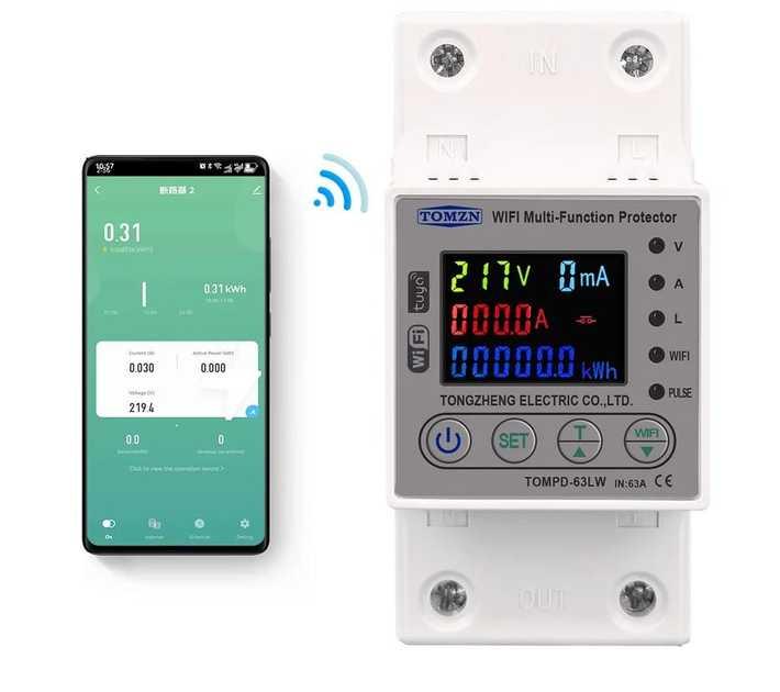 Розумне реле напруги, лічильник електроенергії TOMZN TOMPD-63LW 63A WIFI Smart Switch TUYA, фото 1