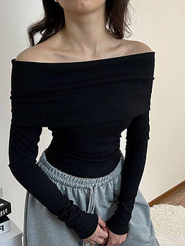 Лонгслів із відкритими плечима оверсайз чорний